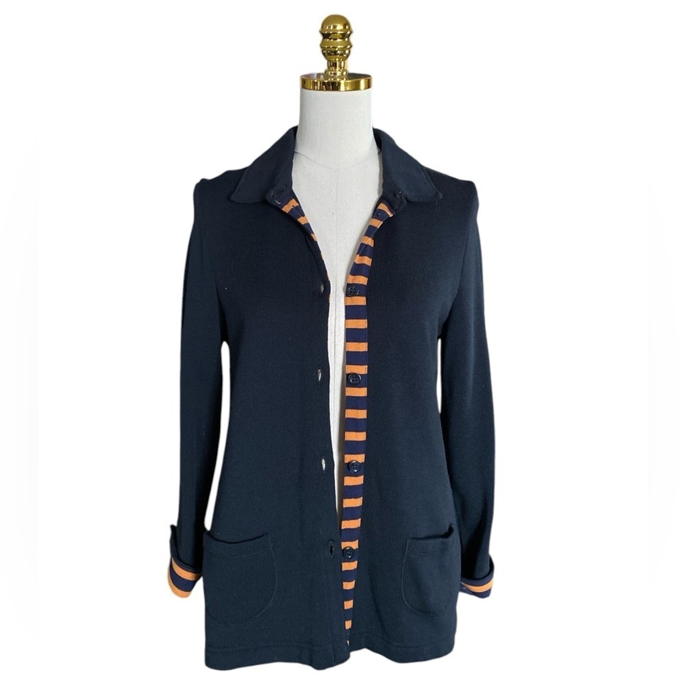 SAINT JAMES Gemini System Navy Wool & Cotton Blend Women's Knit Cardigan Size 6